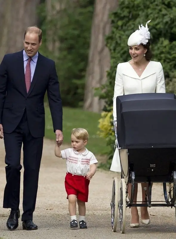 Duke and Duchess of Cambridge with Prince George at Princess Charlotte's Christening